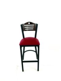 Eagle Series Barstool, Supports Up to 300 lb, 28.5" Seat Height, Burgundy Seat, Dark Walnut Back, Black Base