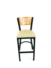 Jones River Series Barstool, Supports Up to 300 lb, 28.5" Seat Height, Taupe Seat, Natural Back, Black Base