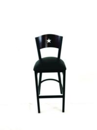 Liberty Series Barstool, Supports Up to 300 lb, 28.5" Seat Height, Black Seat, Dark Mahogany Back, Black Base