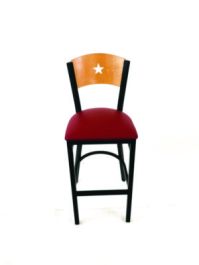 Liberty Series Barstool, Supports Up to 300 lb, 28.5" Seat Height, Burgundy Seat, Natural Back, Black Base