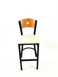 Liberty Series Barstool, Supports Up to 300 lb, 28.5" Seat Height, Cream Seat, Natural Back, Black Base