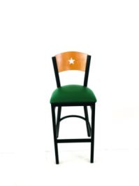 Liberty Series Barstool, Supports Up to 300 lb, 28.5" Seat Height, Green Seat, Natural Back, Black Base