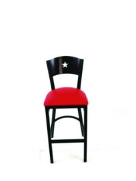 Liberty Series Barstool, Supports Up to 300 lb, 28.5" Seat Height, Red Seat, Dark Mahogany Back, Black Base