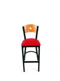 Liberty Series Barstool, Supports Up to 300 lb, 28.5" Seat Height, Red Seat, Natural Back, Black Base