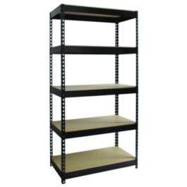 Steel Shelving Unit with Particleboard Shelves, Five-Shelf, 36w x 18d x 72h, Steel, Black