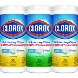 Disinfecting Wipes, 1-Ply, 7 x 8, Fresh Scent/Citrus Blend, White, 35/Canister, 3 Canisters/Pack