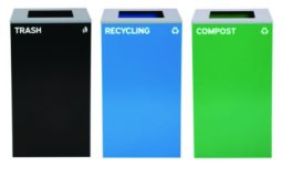 29 Gallon Trash/Recycling Cans, Steel, Blue Recycling Can, Green Compost Can, Black Trash Can with Square Lids