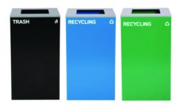 29 Gallon Trash/Recycling Cans, Steel, Blue Recycling Can, Green Recycling Can, Black Trash Can with Square Lids