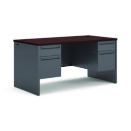 38000 Series Double Pedestal Desk, 60" x 30" x 29.5", Mahogany/Charcoal