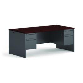 38000 Series Double Pedestal Desk, 72" x 36" x 29.5", Mahogany/Charcoal