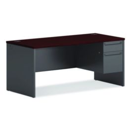 38000 Series Right Pedestal Desk, 66" x 30" x 29.5", Mahogany/Charcoal