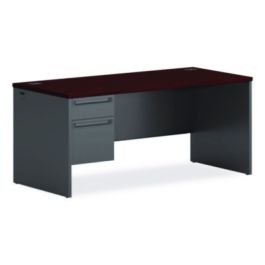 38000 Series Left Pedestal Desk, 66" x 30" x 29.5", Mahogany/Charcoal