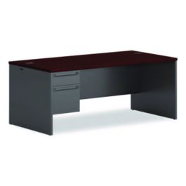 38000 Series Left Pedestal Desk, 72" x 36" x 29.5", Mahogany/Charcoal