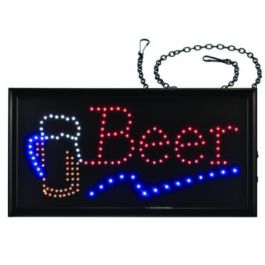 LED Rectangular Beer Sign, 19 x 10, Black Frame, Blue/Green/Orange/Red/White Graphics