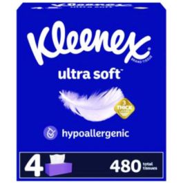 Ultra Soft Facial Tissue, 3-Ply, White, 120 Sheets/Box, 4 Boxes/Pack, 6 Packs/Carton