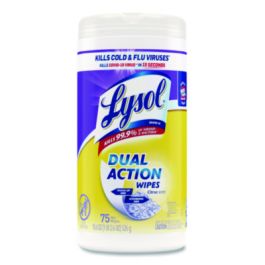 Dual Action Disinfecting Wipes, 1-Ply, 7 x 7.5, Citrus, White/Purple, 75/Canister