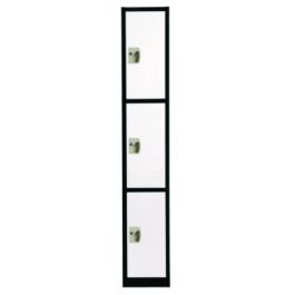 Steel Storage Locker, 3 Compartment, 12 x 12 x 72, Black Body/White Doors