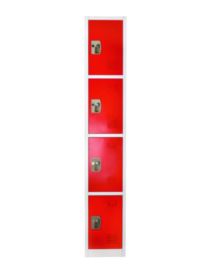 Steel Storage Locker, 4 Compartment, 12 x 12 x 72, Red