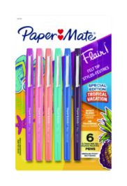 Flair Felt Tip Porous Point Pen, Stick, Medium 0.7 mm, Assorted Ink and Barrel Colors, 6/Pack