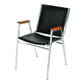 Vinyl Chrome Frame Stackable Office Chair, 16.5 x 22 x 32, Black Seat, Black Back, Chrome Base