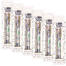 Carpe Diem Metal Gel Pen, Stick, Medium 0.7 mm, Black Ink, White/Blue/Green Feather Barrel, 6/Pack