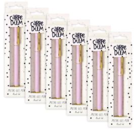 Carpe Diem Metal Gel Pen, Stick, Medium 0.7 mm, Black Ink, Pink Barrel, 6/Pack
