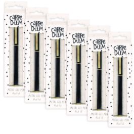 Carpe Diem Metal Gel Pen, Stick, Medium 0.7 mm, Black Ink, Black Barrel, 6/Pack