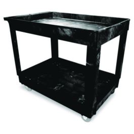 Heavy-Duty Flat-Handle Maintenance/Utility Cart, Plastic, 2 Shelves, 500 lb Capacity, 24" x 40" x 31.25", Black