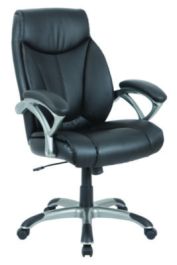 Alera Fulford Bonded Leather High-Back Managers Chair, Supports 275lb, 18.62-22.56" Seat Height, Black Seat/Back, Silver Base