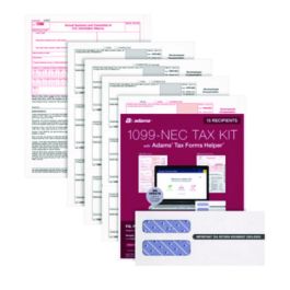 4-Part 1099-NEC Tax Form Kit with Security Envelopes and Tax Forms Helper, 2024, 8.5 x 3.66, 3 Forms/Sheet, 15 Forms Total
