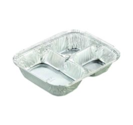 Aluminum Oblong Container with Lid, 3 Compartments, 24 oz, 8.5 x 6.38 x 1.47, Silver, 500/Carton