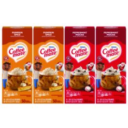 Liquid Coffee Creamer, Peppermint Mocha/Pumpkin Spice, 0.38 oz Mini Cups, 50/Pack, 4 Packs/Carton