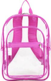 Clear with Color Trim Backpack, 11.5" x 5" x 16.5", Clear/Pink