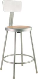 6200 Series Heavy Duty Steel Stool With Backrest, Supports Up to 500 lb, 24" Seat Height, Brown Seat, Gray Back/Base