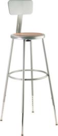 6200 Series Height Adjustable Heavy Duty Steel Stool With Backrest, 32" to 39" Seat Height, Brown Seat, Gray Back/Base