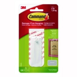 Sawtooth Picture Hanger, One Hanger, Two Strips, White, Supports 4 lbs