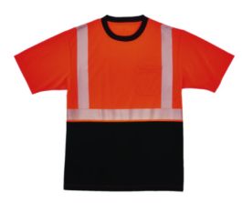 GloWear 8280BK Class 2 Performance T-Shirt with Black Bottom, 5X-Large Long, Orange