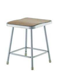 6300 Series Heavy Duty Square Seat Steel Stool, Backless, Supports Up to 500 lb, 17.5" Seat Height, Brown Seat, Gray Base