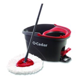 EZWring Spin Mop System, White Microfiber Head, Up to 51" Adjustable Red/Gray Handle