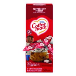 Liquid Coffee Creamer, Peppermint Mocha, 0.38 oz Mini Cups, 50/Box