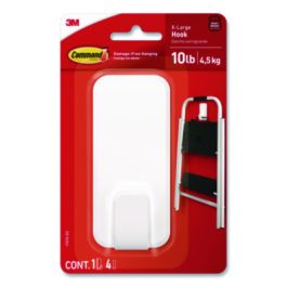 X-Large Utility Hook, Plastic, White, 10 lb Capacity, 1 Hook and 4 Strips