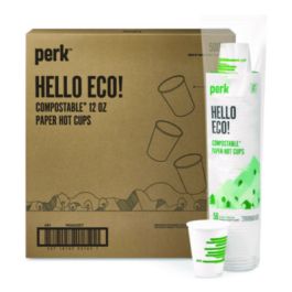 Eco-ID Compostable Paper Hot Cups, 12 oz, White/Green, 500/Carton