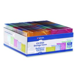 Slim Cases, CD/DVD, Assorted Colors, 100/Pack