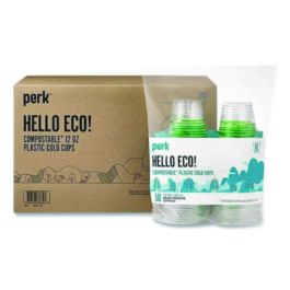 Eco-ID Compostable PLA Corn Plastic Cold Cups, 12 oz, Clear/Green, 50/Pack, 6 Packs/Carton