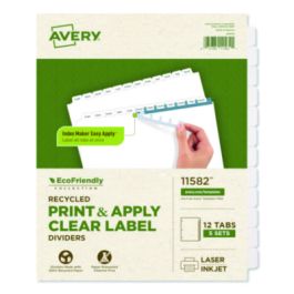 Index Maker EcoFriendly Print and Apply Clear Label Dividers with White Tabs, 12-Tab, 11 x 8.5, White, 5 Sets