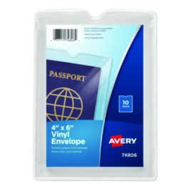 Heavyweight Clear Vinyl Envelope with Thumb Notch, Small Format: Passport Sized, 4 x 6, Clear, 10/Pack