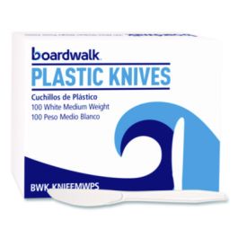 Mediumweight Polystyrene Cutlery, Knife, Plastic, White, 100/Box