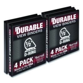 Durable D-Ring View Binders, 3 Rings, 0.5" Capacity, 11.5" x 8.5", Black, 4/Pack