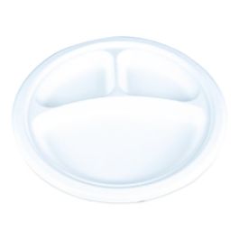 ChampWare Molded Fiber Tableware, 3-Compartment Plate, 10" dia, White, 125/Sleeve, 4 Sleeves/Carton