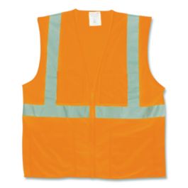 ANSI Class 2 Two-Pocket Zipper Mesh Safety Vest, Polyester Mesh, 2X-Large, Orange